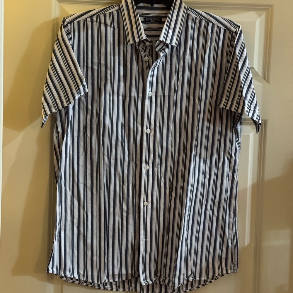 Saks Fifth Avenue Black and White Striped Button-Down Shirt